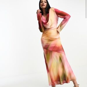 ASOS DESIGN chiffon cowl neck maxi dress in marble print